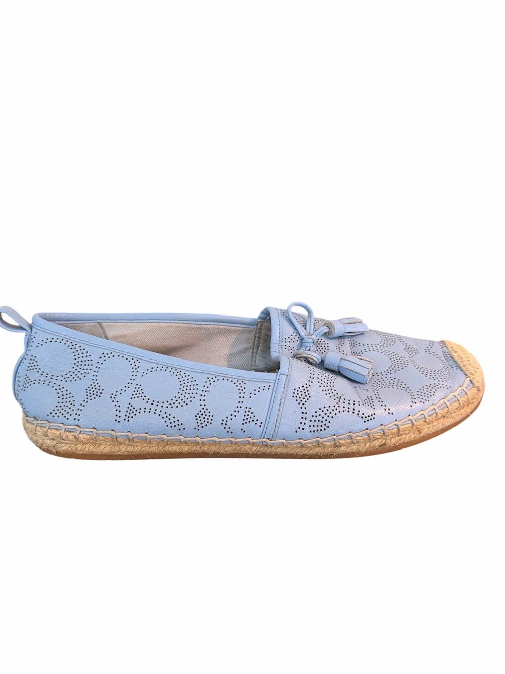 Coach Blue Leather Espadrille Flats Tassel Bow Perforated Logo Size 7